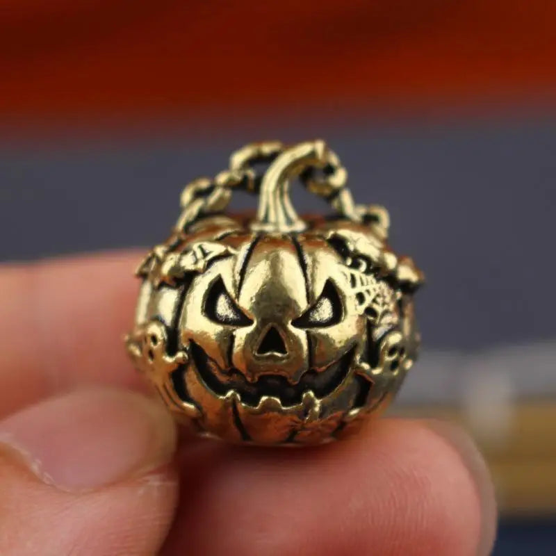 Vintage Brass Halloween Pumpkin Charm Pendant | DIY Keychain