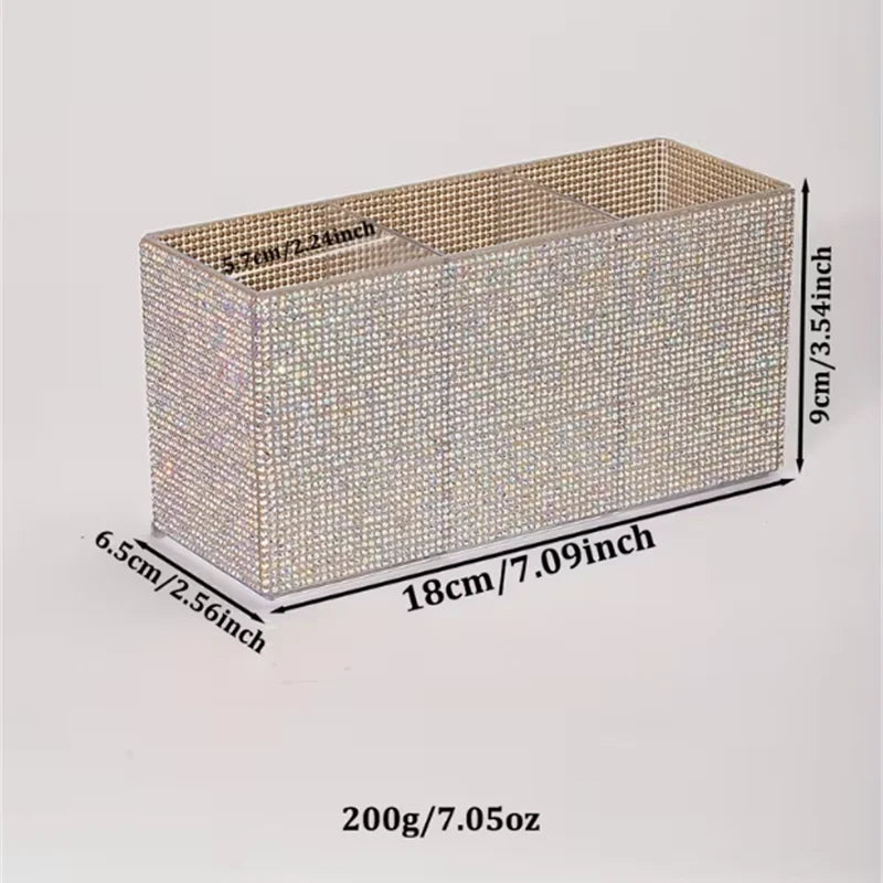 Rhinestone Makeup Brush Organizer – 3-Compartment Acrylic Box