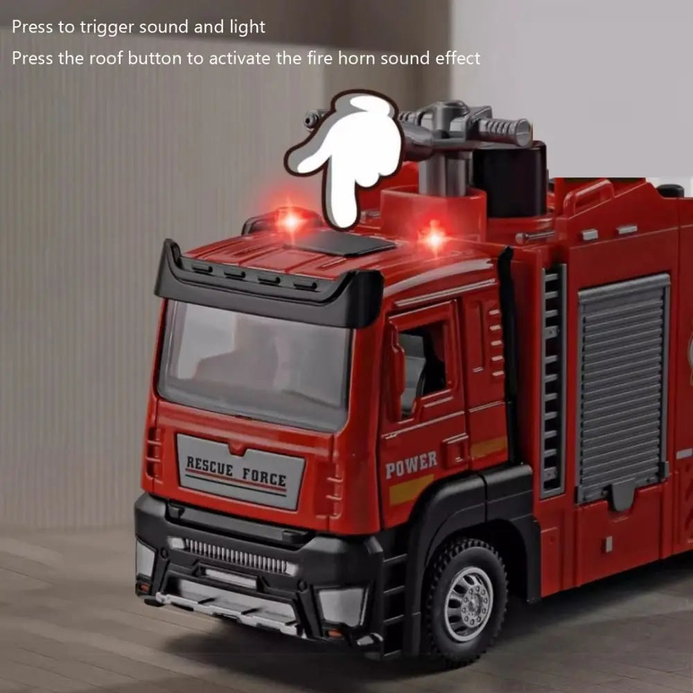 1:32 Fire Truck Toy – Pull-Back, Sound, Light & Water Spray