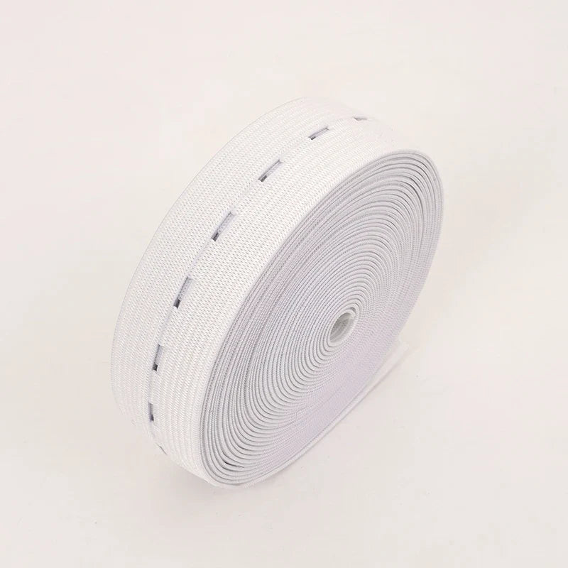 Black & White Elastic Band with Buttonholes – Flat Drawstring