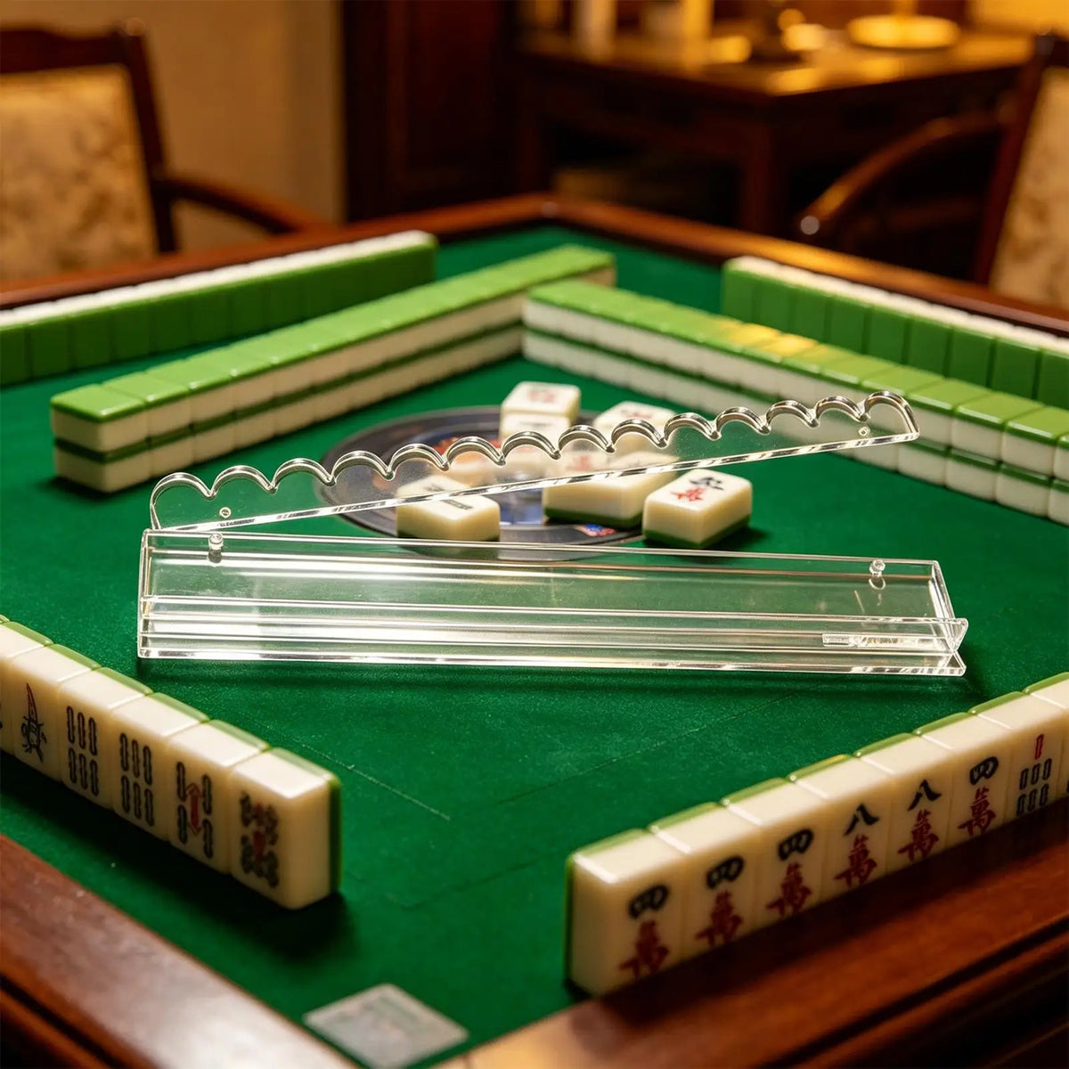Acrylic Magnetic Mahjong Rack with Pusher – 20-Inch Game Tray