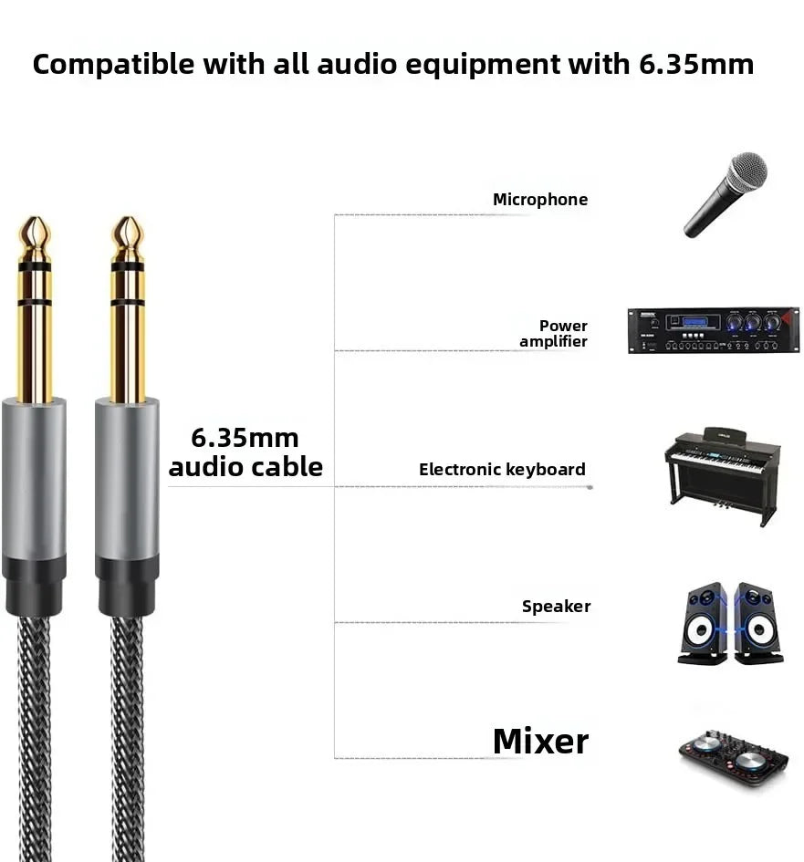 6.35mm Stereo Guitar Bass Instrument Audio Cable – OFC Mic