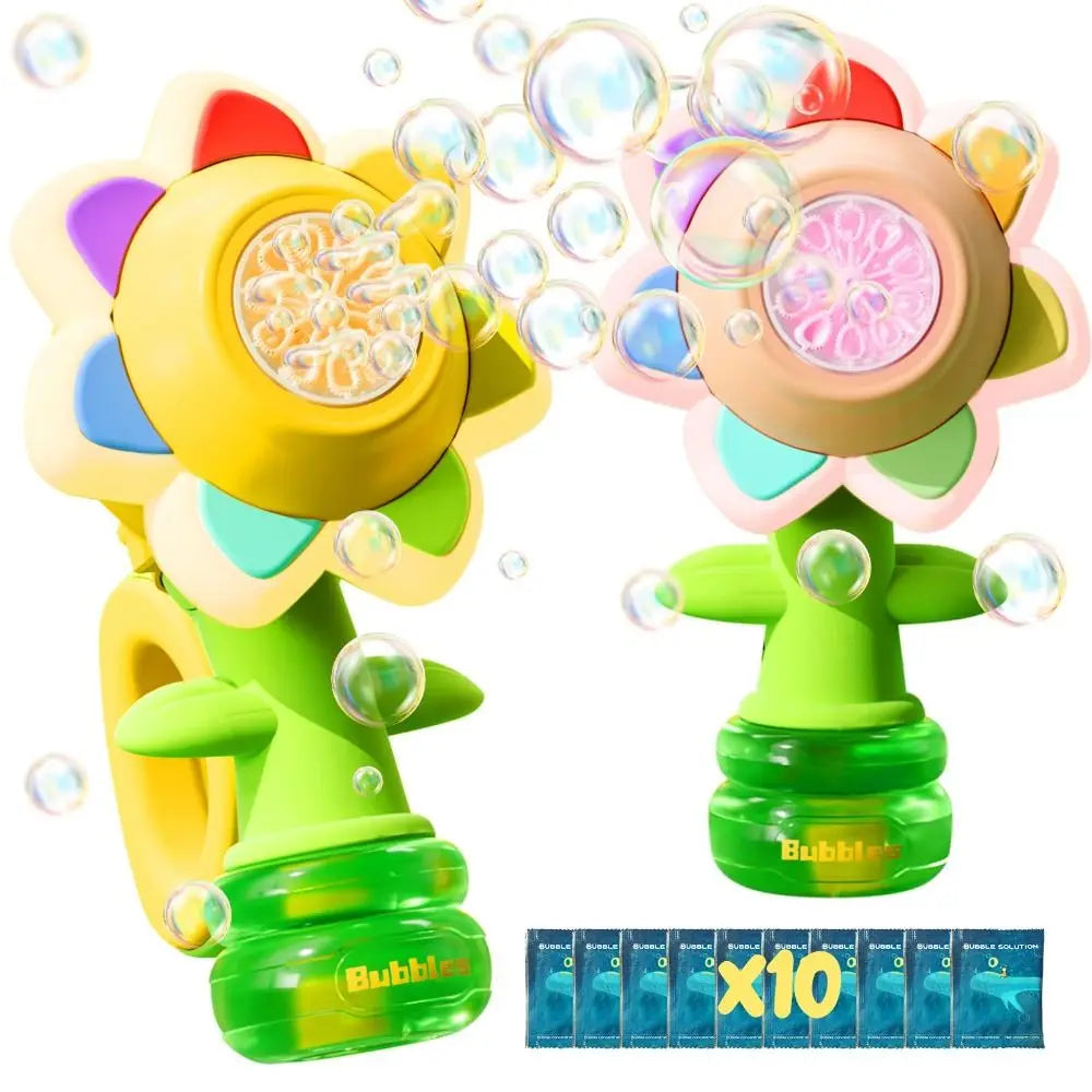 Sunflower Bubble Machine with LED Lights – USB Rechargeable Kids