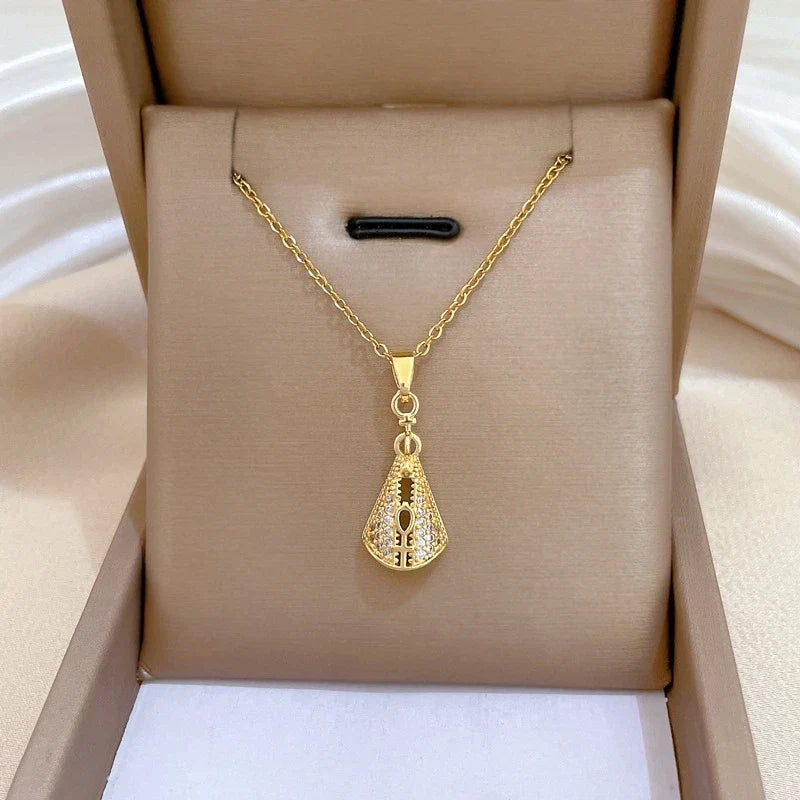 Geometric Pendant Necklace Gold Stainless Steel Clavicle Chain