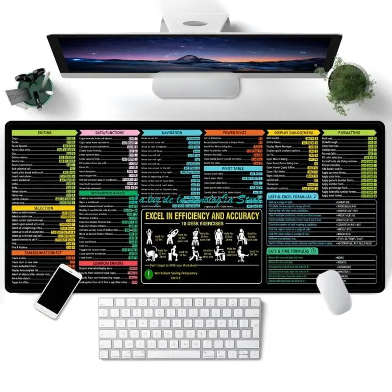 Extended Desk Mat with Keyboard Shortcuts | Large Gaming Mouse Pad