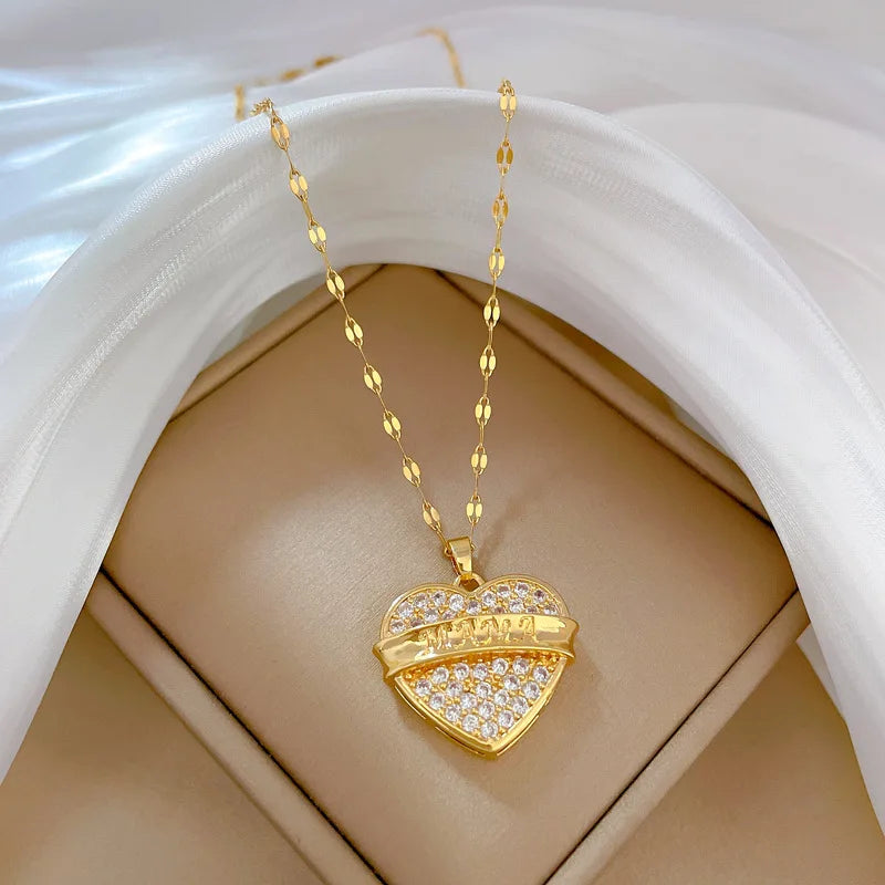 Women's Gold Heart Pendant Necklace – Stainless Steel Choker