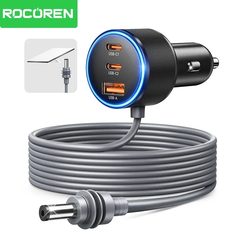 Rocoren 60W 3-Port USB-C Car Charger | PD & QC 4.0 Fast Charge