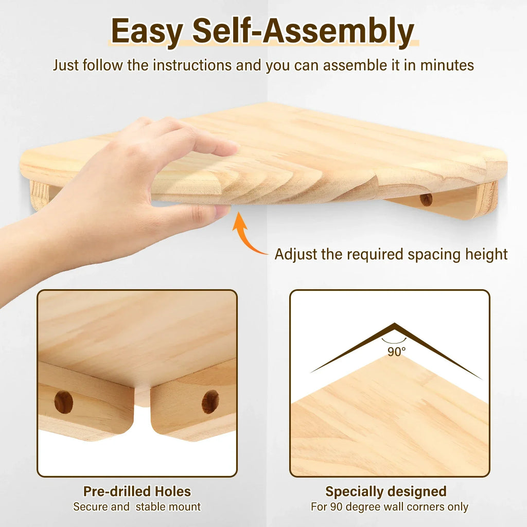 Wooden Scalloped Corner Floating Shelf – 2 or 4 Pack