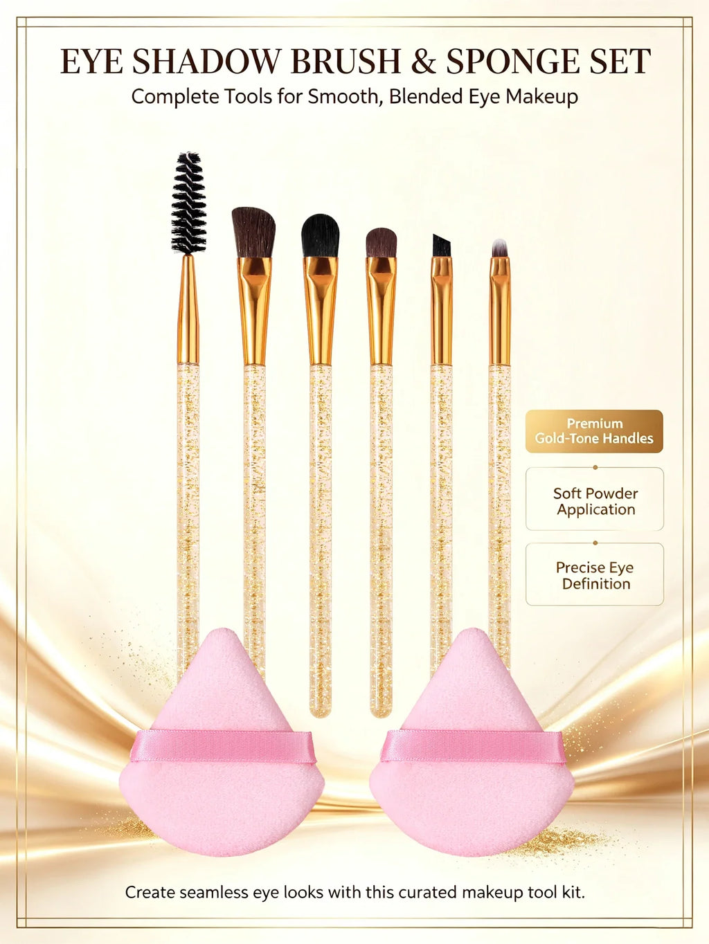 8-Piece Makeup Brush Set – Eye, Brow, Liner & Sponge Puff