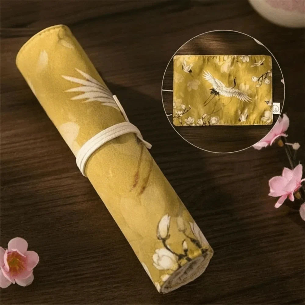Vintage Roll-Up Pencil Case – Large Capacity Stationery Bag
