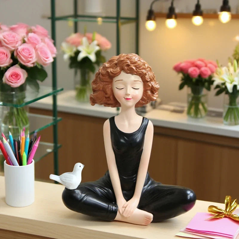 Yoga Girl Resin Figurine – Meditation Statue Desk Ornament