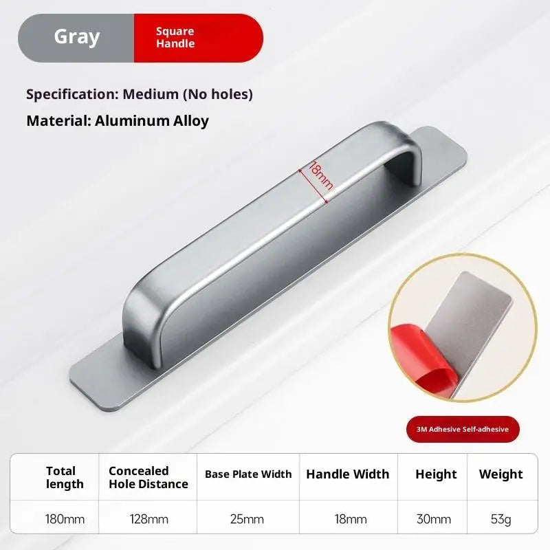 Drill-Free Aluminum Adhesive Door Handle for Sliding Doors & Drawers