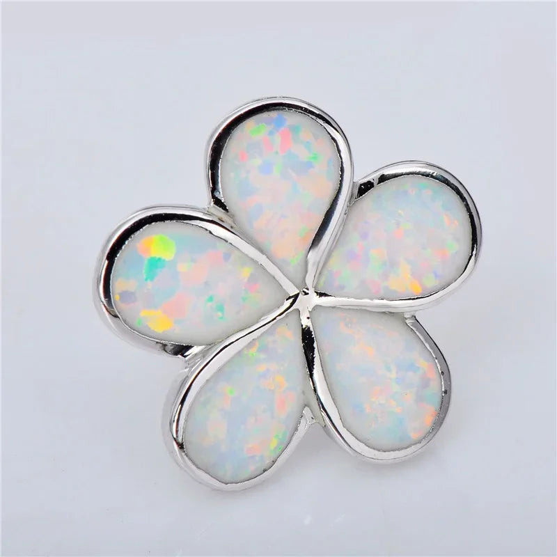 Red Simulated Opal Floral Stud Earrings – Silver Plated Women's