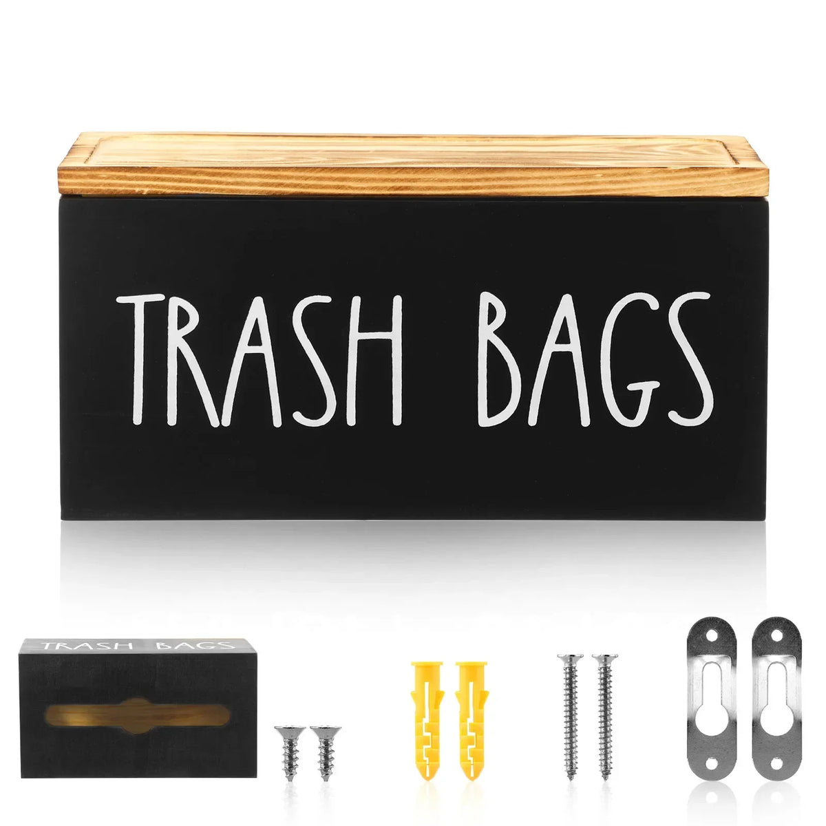 Wall Mount Wooden Trash Bag Roll Holder & Kitchen Organizer