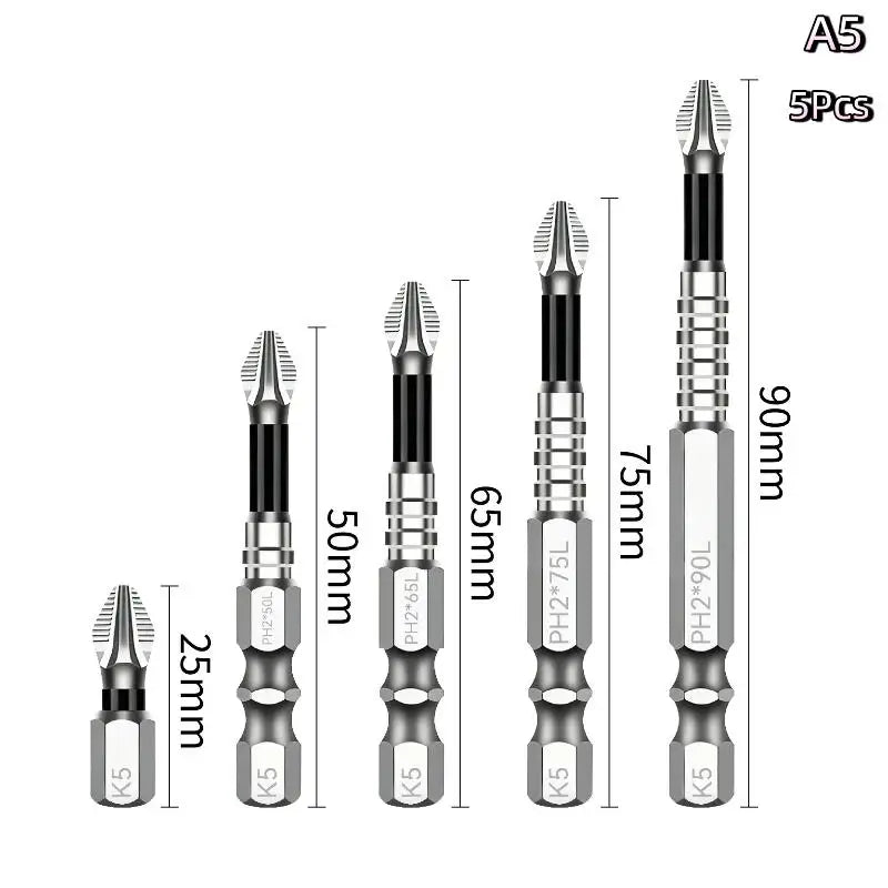 K5 Magnetic Screwdriver Bits Set – Anti-Slip S2 Steel, 6 Sizes