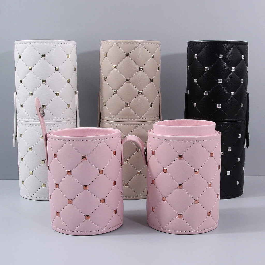 Diamond Lattice PU Makeup Brush Holder – Travel Organizer