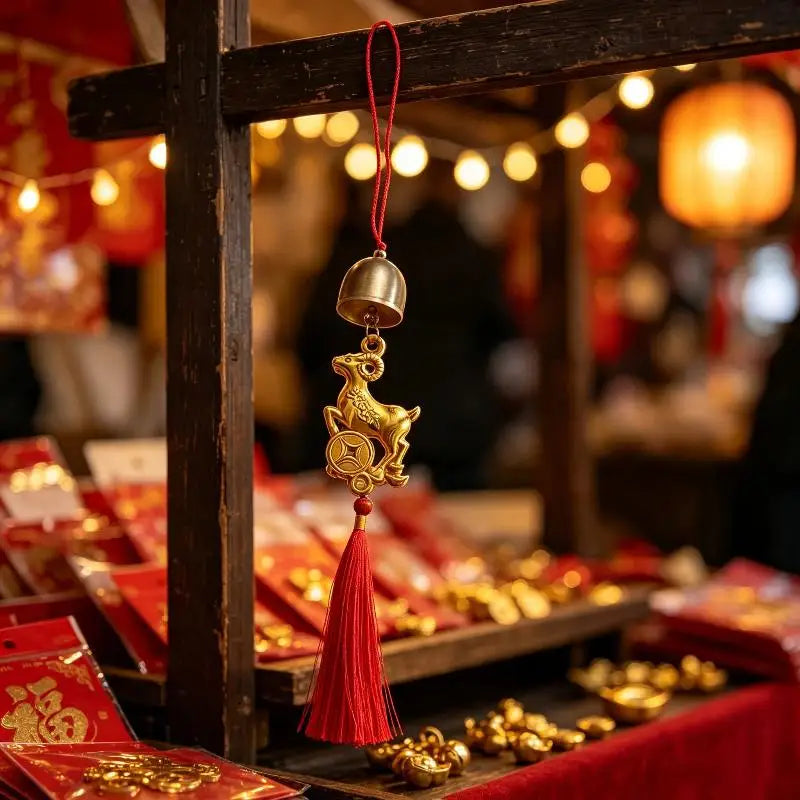 Golden Goat Bell Hanging Ornament – Lucky Red Tassel Décor