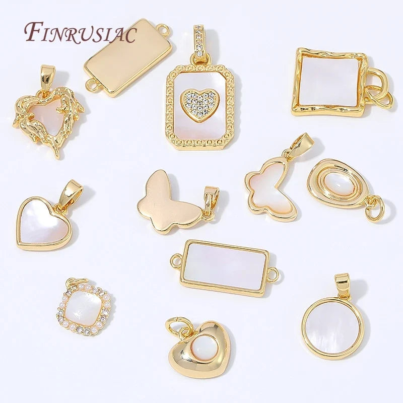 18K Gold Plated Mother of Pearl Shell Charms – Heart & Butterfly