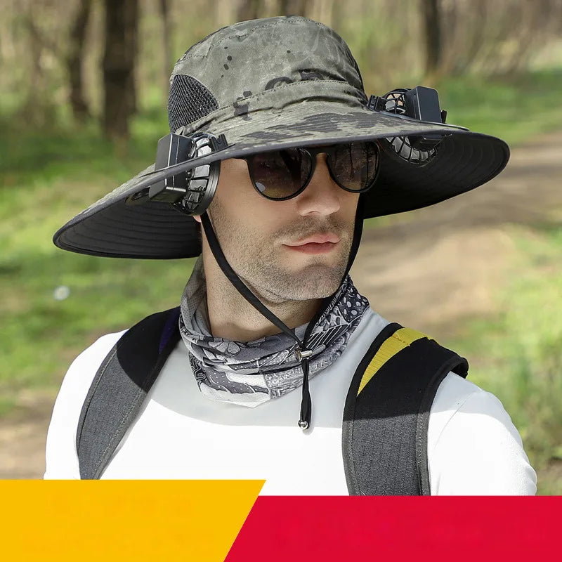 UV Protection Wide Brim Fan Hat – USB Rechargeable Cooling