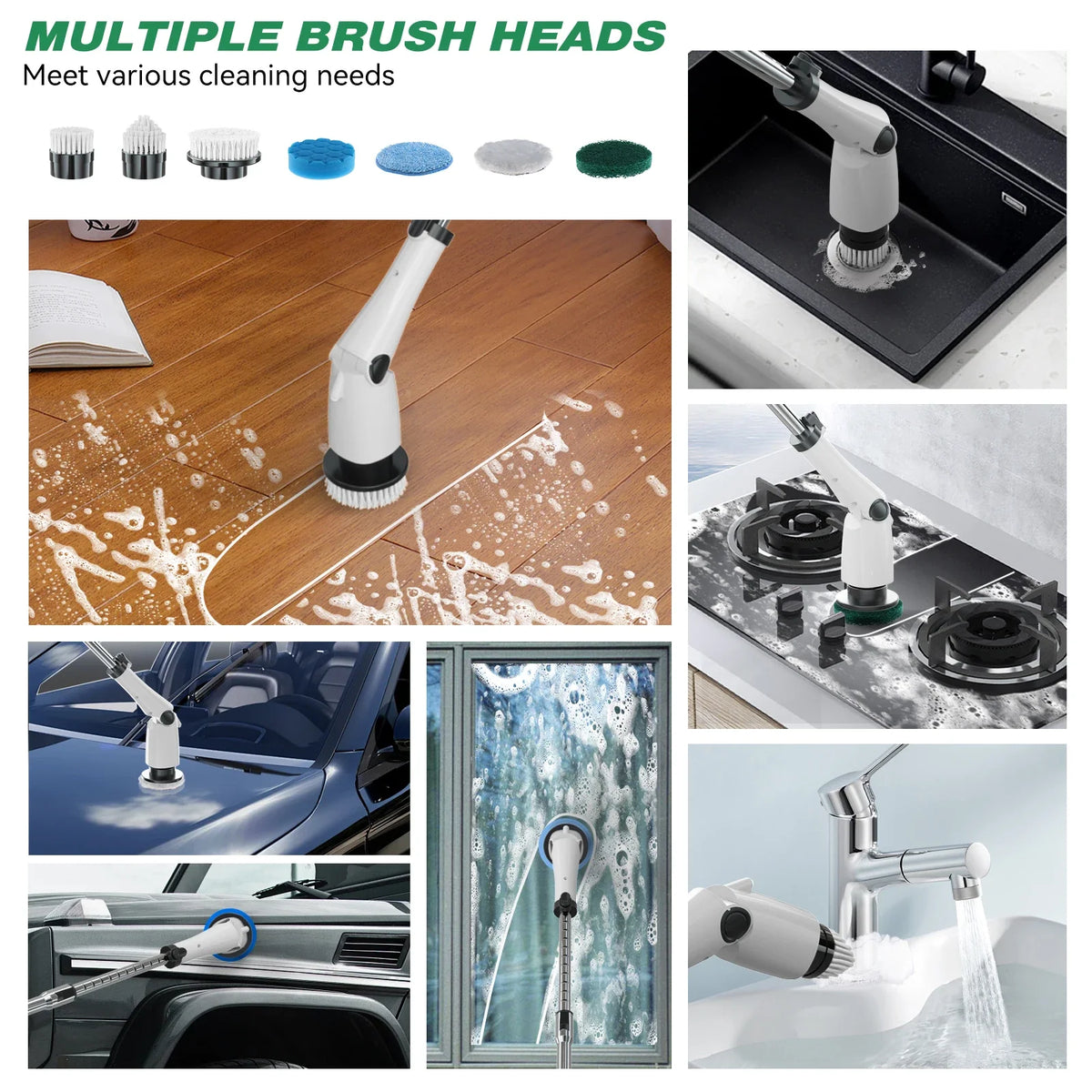 USB Rechargeable Cordless Electric Spin Scrubber – 7 Heads