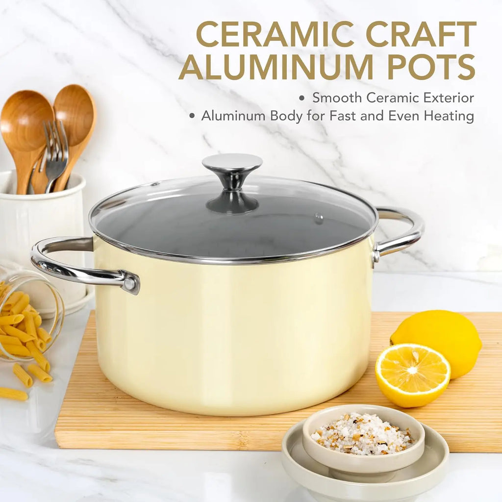 MICHELANGELO 6QT Ceramic Nonstick Stock Pot with Lid | Induction