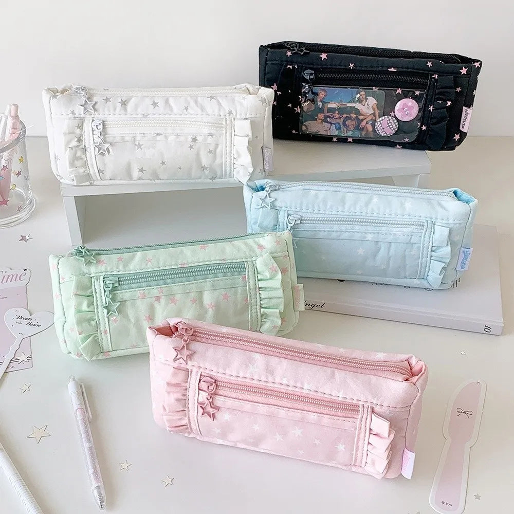 Transparent Window Pencil Case Large Capacity Badge Pen Bag