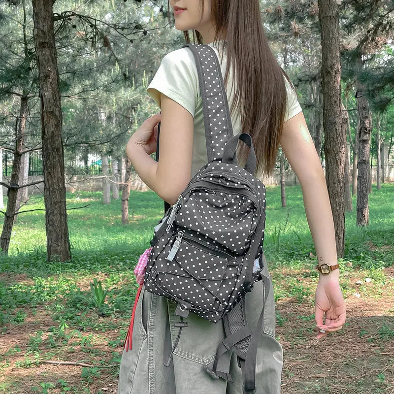 Korean Polka Dot Mini Backpack – Cute Student & Travel Bag