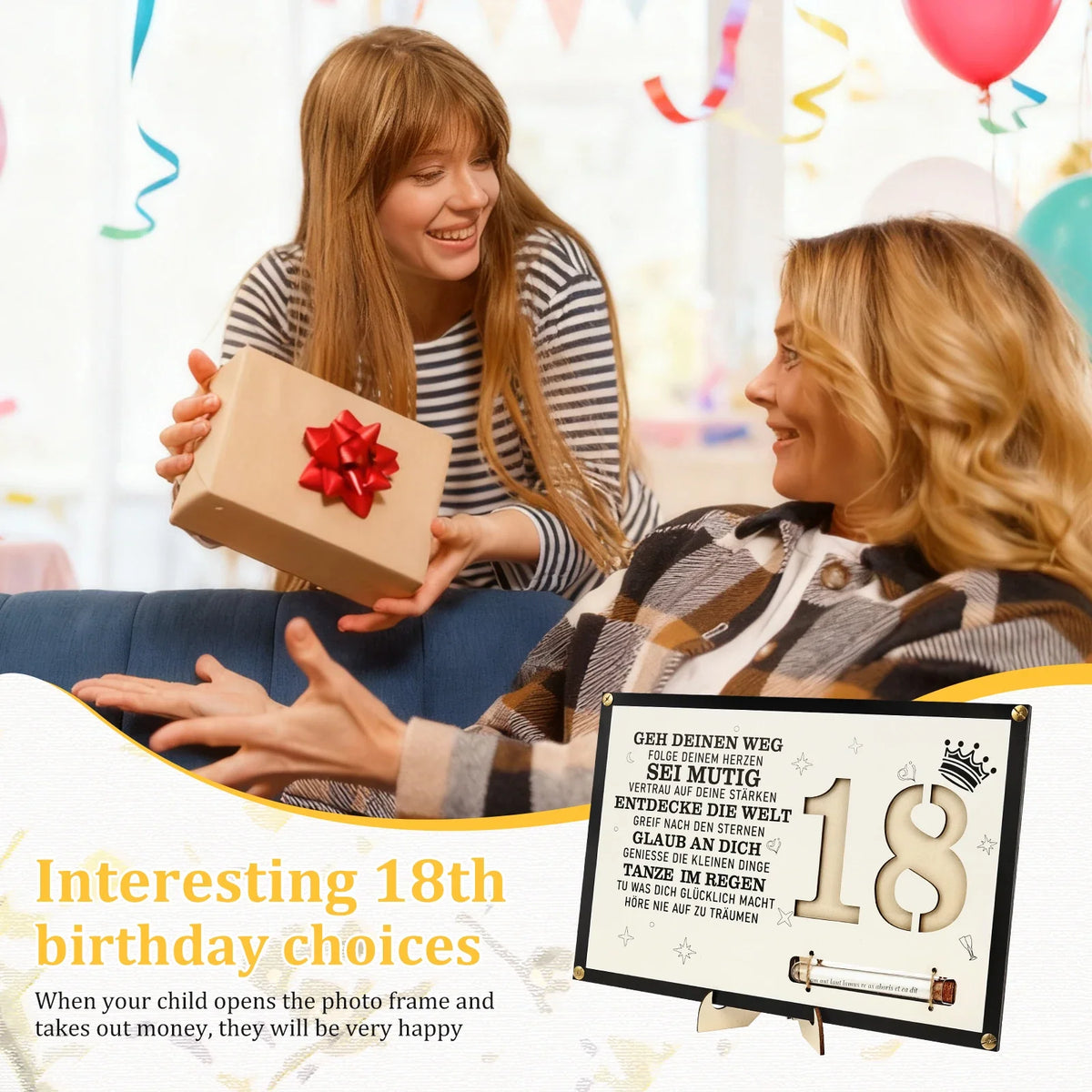 Wooden Money Gift Frame – 18th Birthday Present for Boy or Girl
