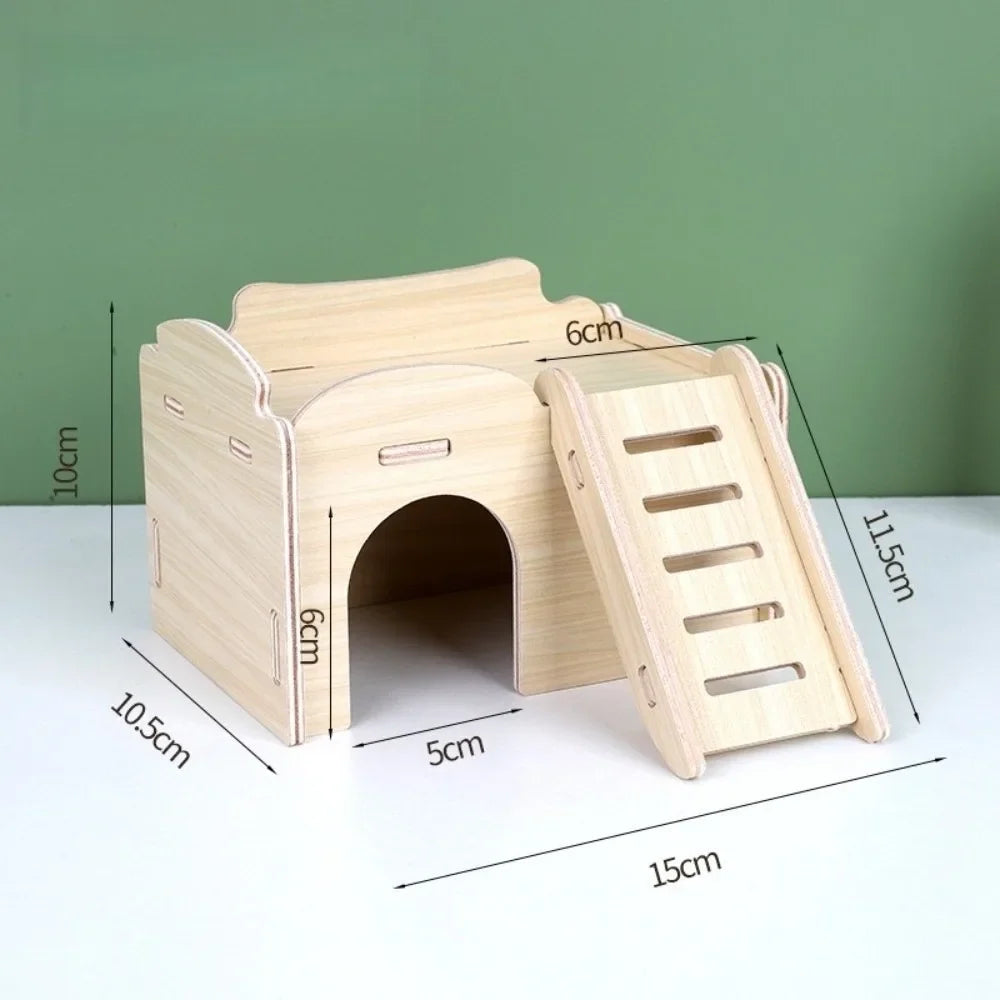 Wooden Hamster Villa House – Chewable Climb & Swing Cage Toy