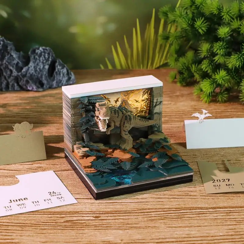 2027 LED Desk Calendar – 3D Paper Carving Art Tear-Away Notepad