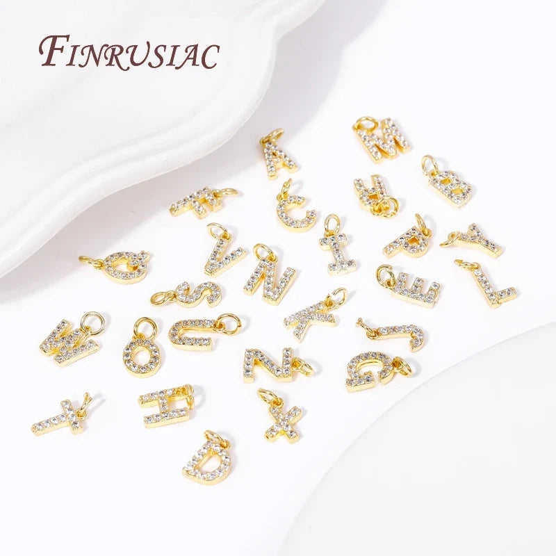 18K Gold Plated Zircon Letter Pendants A-Z Alphabet Charms