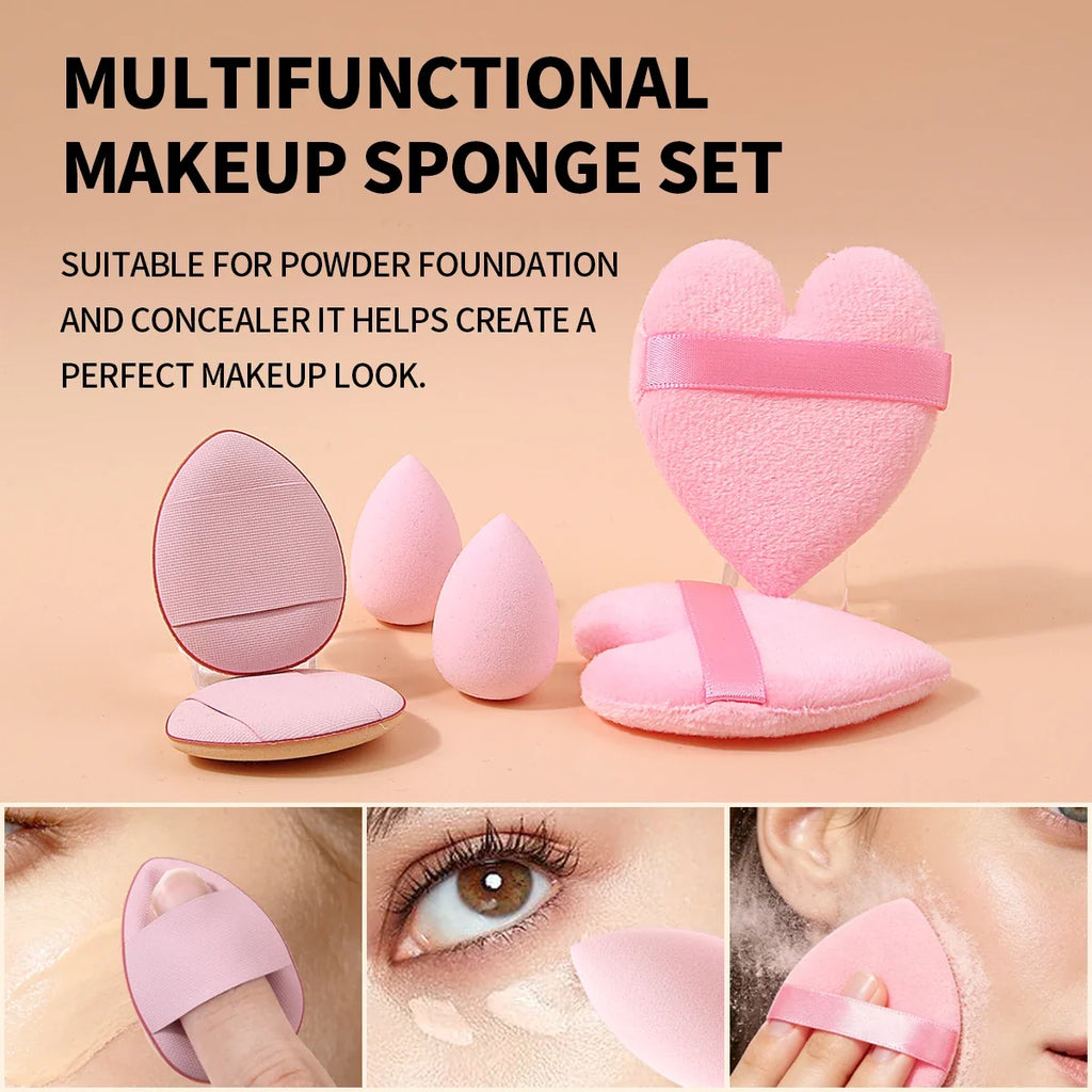 6-Piece Heart Shape Makeup Puff Set with Storage Bag