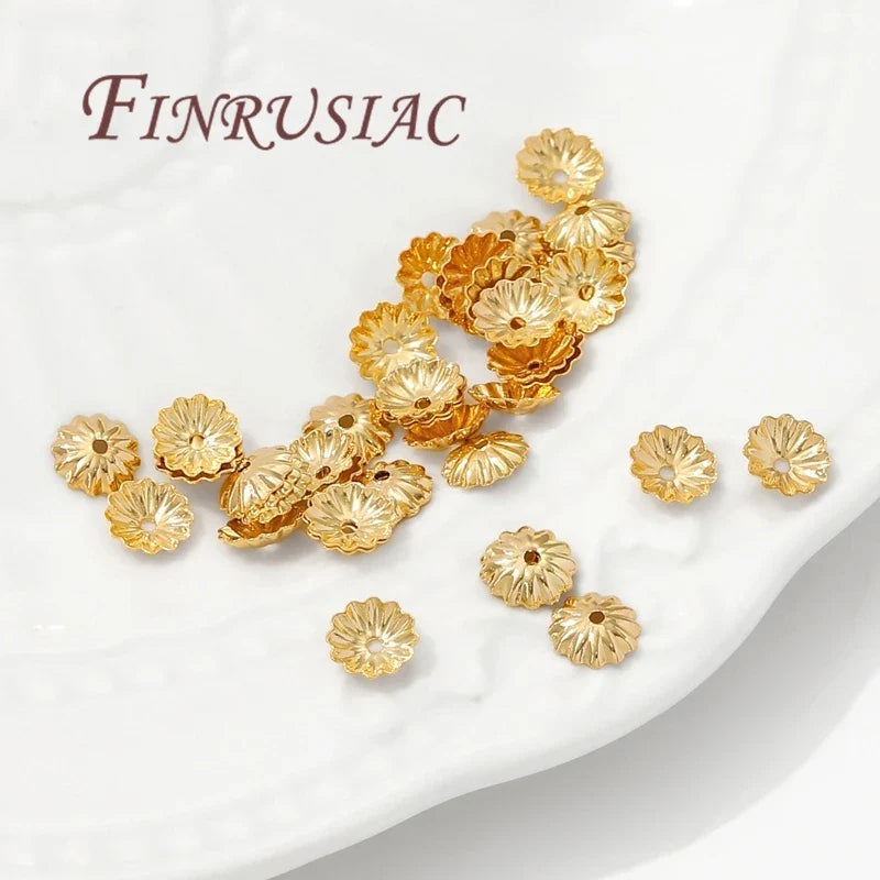 50Pcs 18K Gold Plated 6mm Flower Bead Caps for Jewelry Making