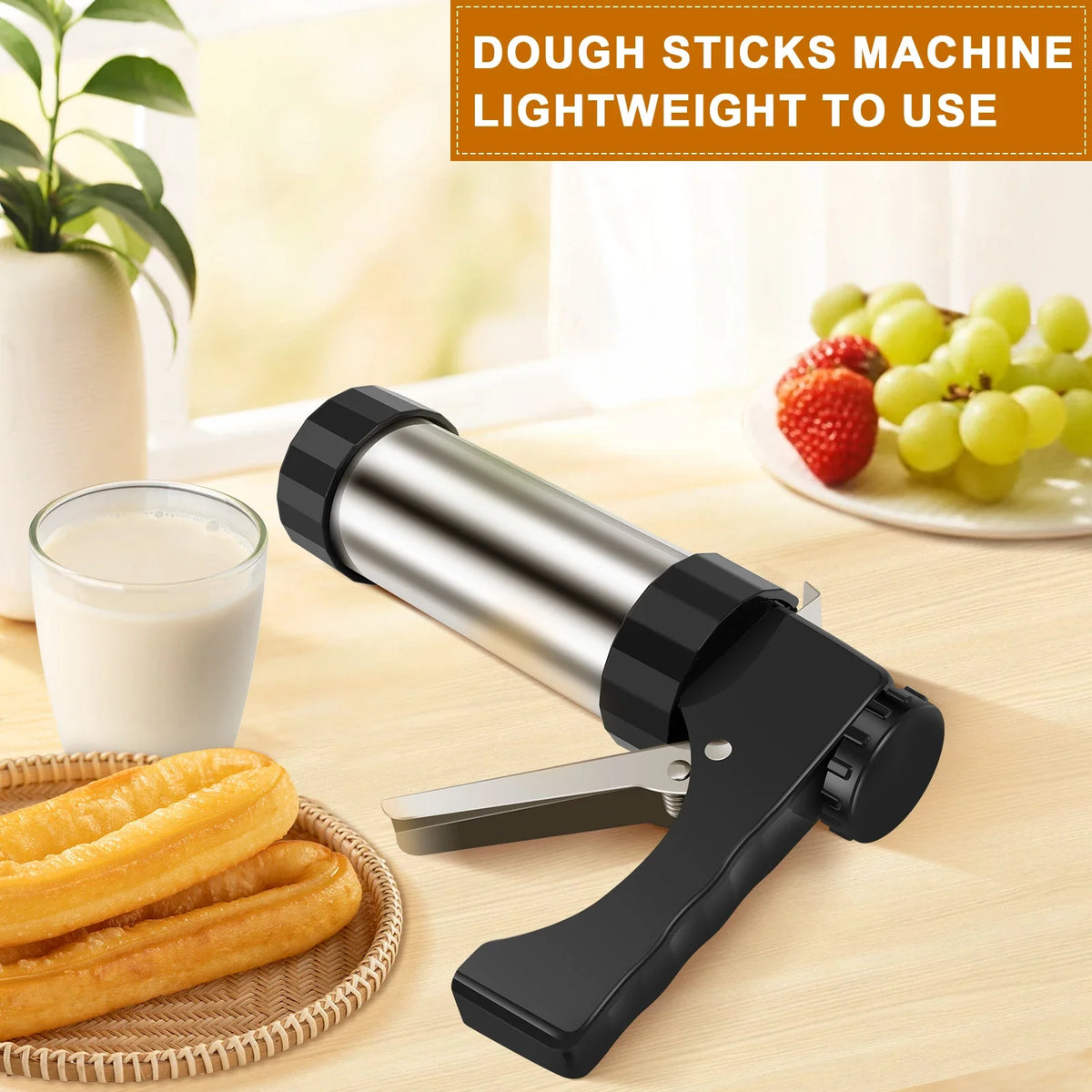 Stainless Steel Churro Maker Machine with 3 Nozzles & Piping Bag