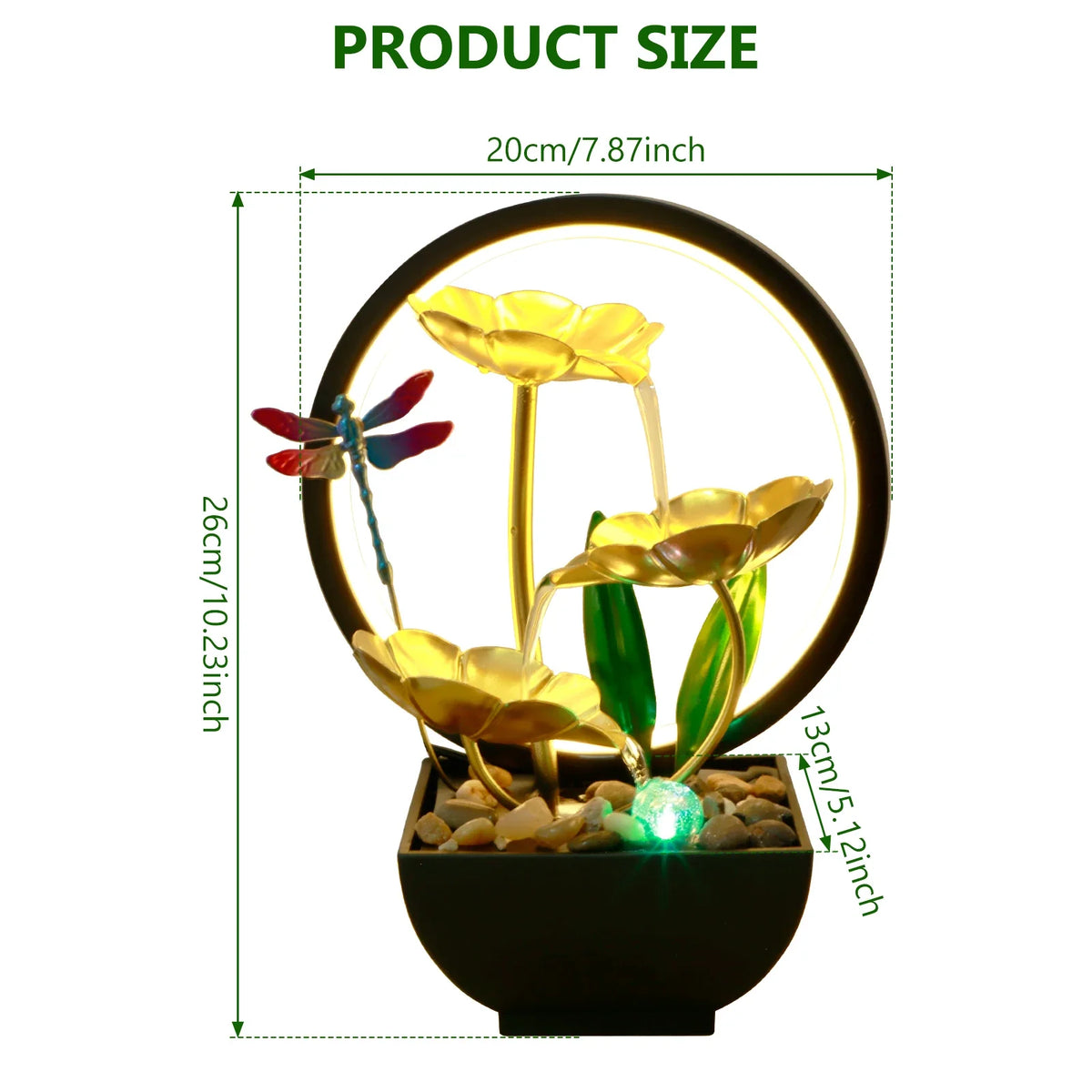 USB Tabletop Water Fountain with LED Ring Light – Zen Decor