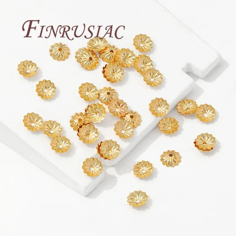 50Pcs 18K Gold Plated 6mm Flower Bead Caps for Jewelry Making