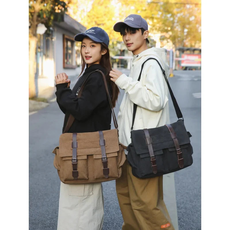 Large Canvas Messenger Bag – College & Work Shoulder Bag