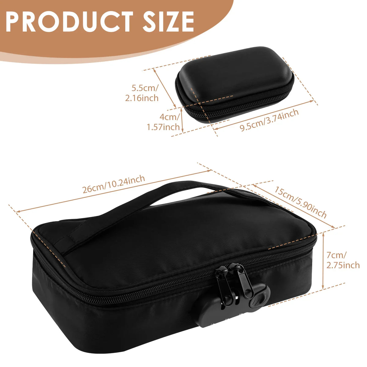 Lockable Storage Bag with Combo Lock & 2 Mini Zipper Cases