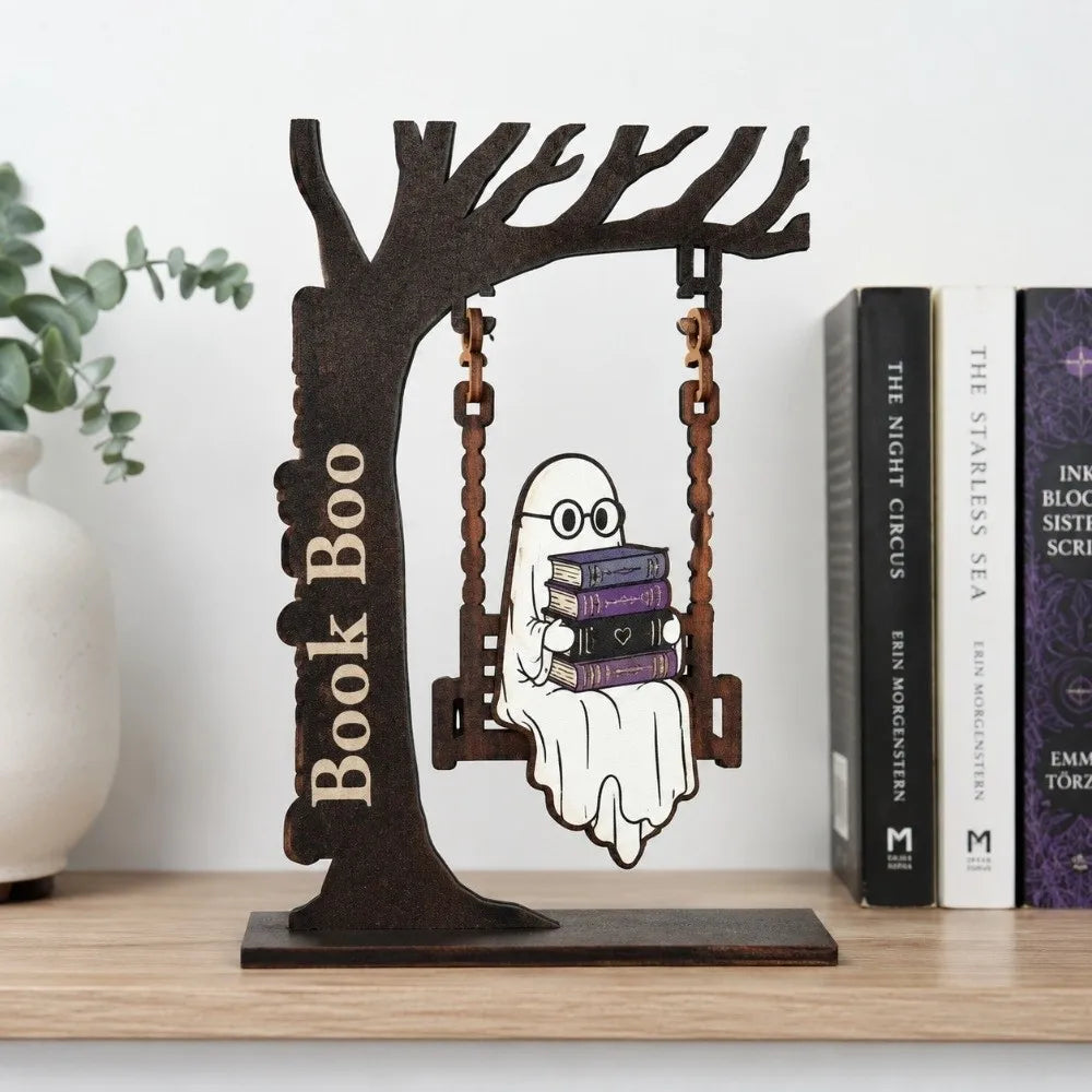 Wooden Halloween Pumpkin Spirit Swing Desktop Ornament