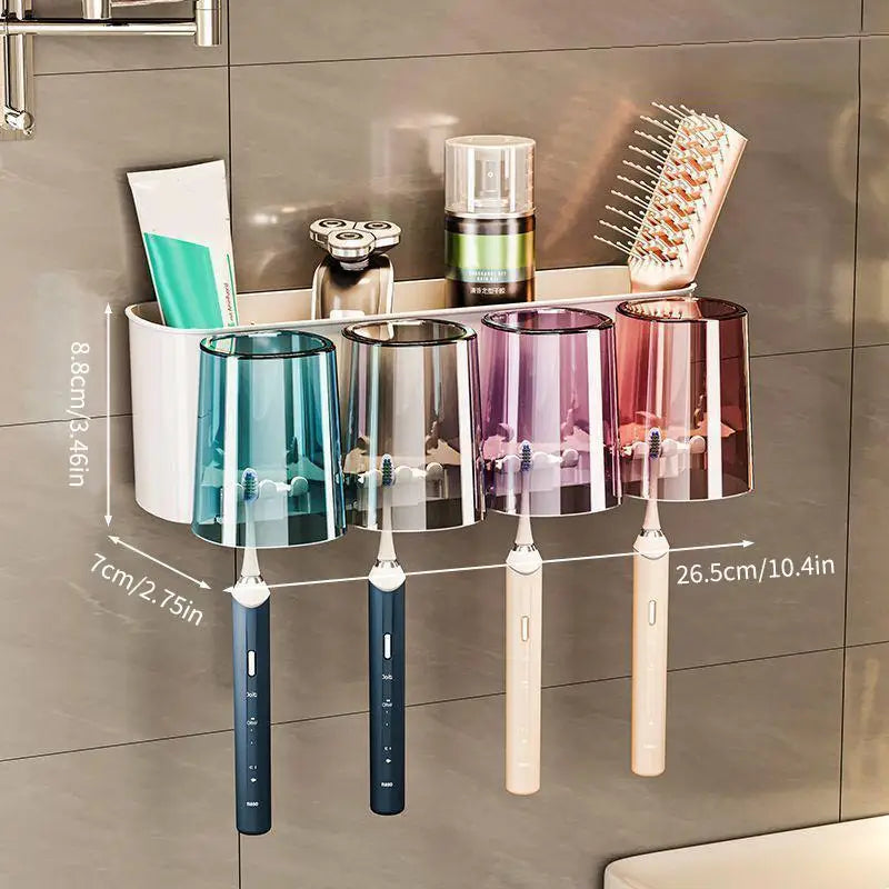Wall Mounted Toothbrush Holder with Cups – No Drill