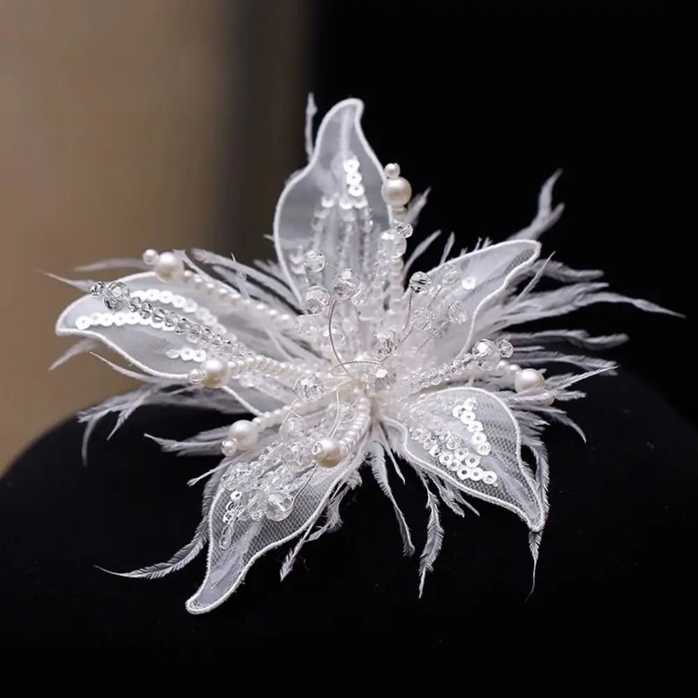 3D Organza Flower Patch – Pearl Crystal Feather DIY Embroidery