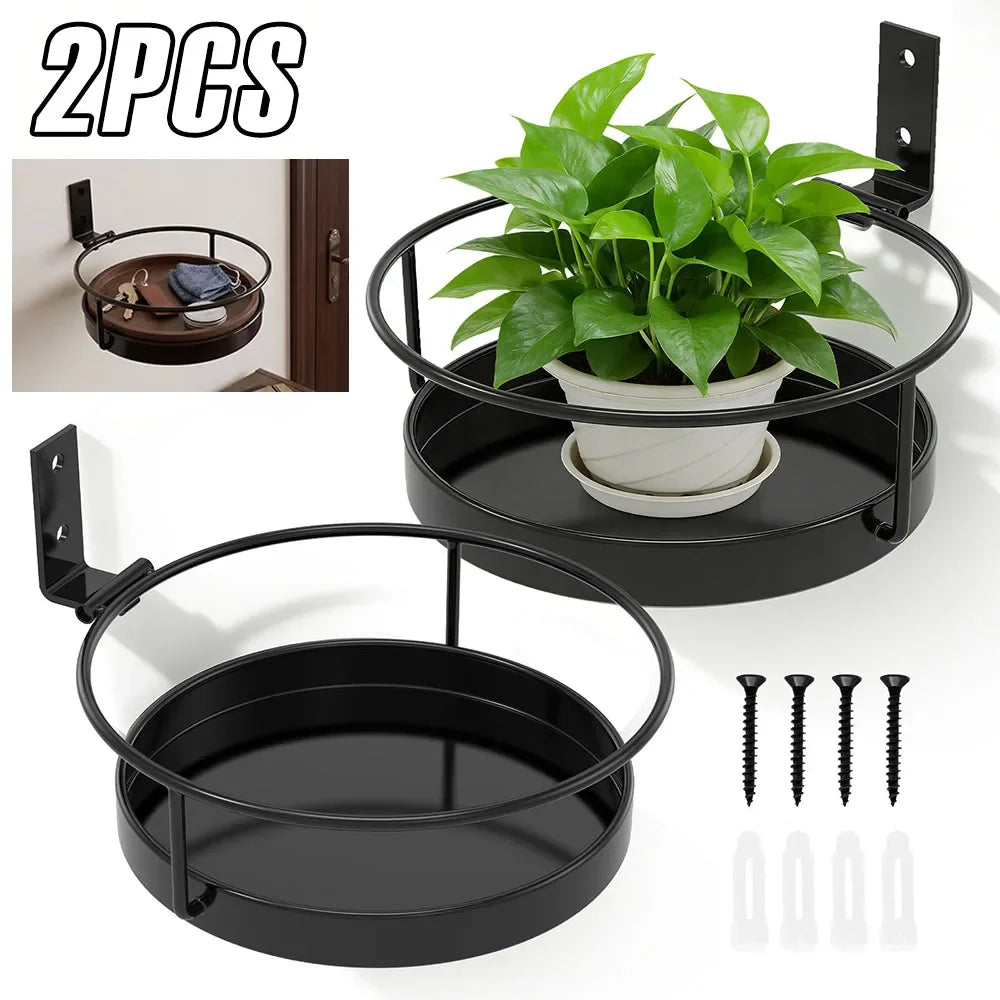 Round Metal Wall-Mounted Plant Pot Holder – Set of 2