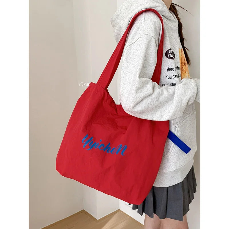 Women's Large Drawstring Nylon Tote Shoulder Bag | Casual