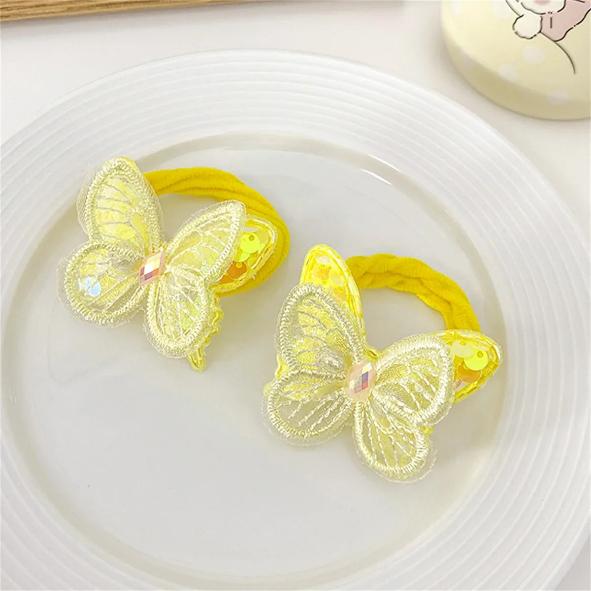 2PCS Sequin Butterfly Hair Ties for Girls – Elastic Ponytail Bands