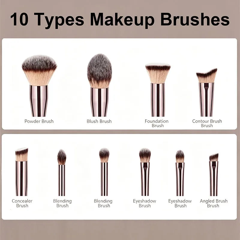 10-Piece Makeup Brush Set – Soft Bristles & Wood Handle
