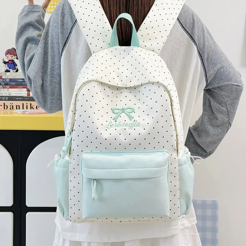 Korean Polka Dot Backpack – Lightweight Large-Capacity School Bag