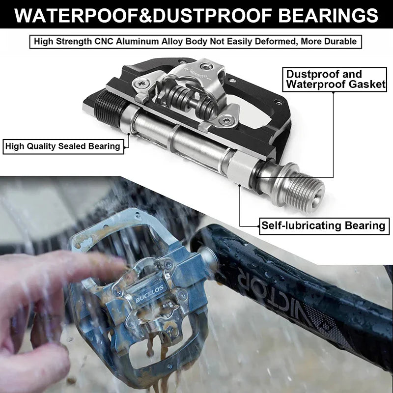 BUCKLOS Dual-Function Flat Clipless Pedals MTB & Road SPD