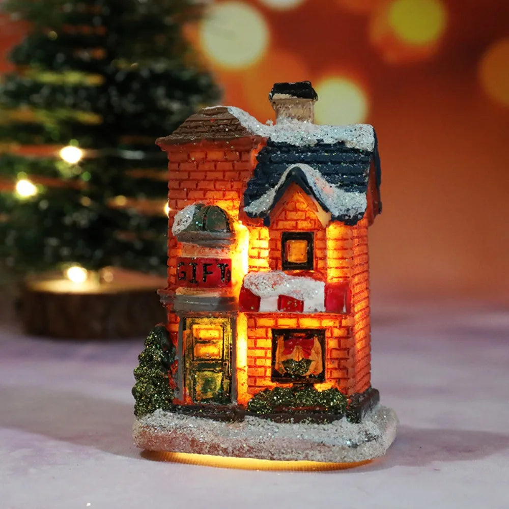 LED Miniature Christmas Village House Resin Ornament Decor
