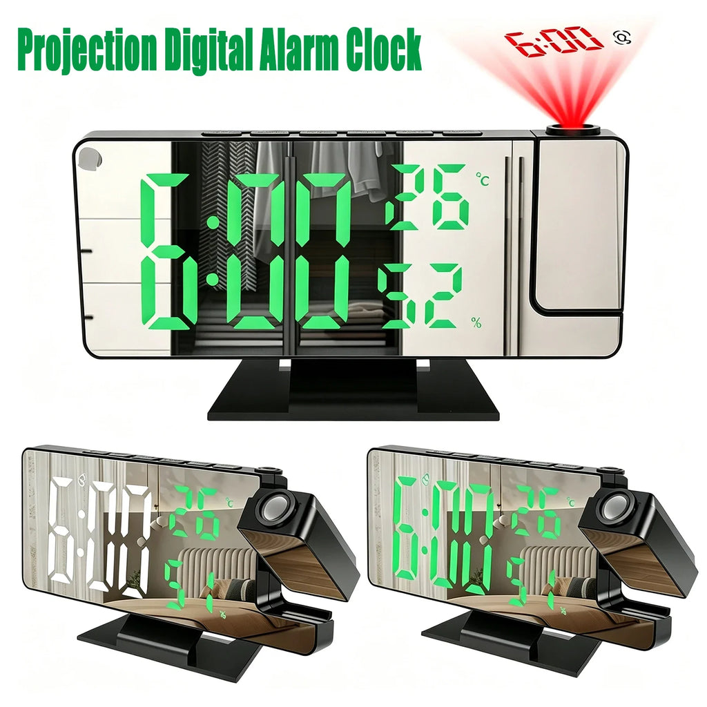 180° Projection Digital Alarm Clock – LED Display & Mirror