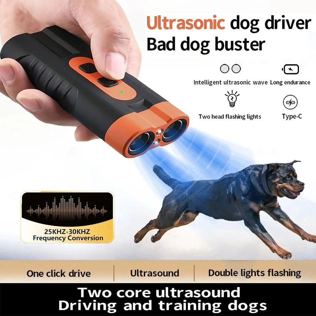 USB Rechargeable Dual Head Ultrasonic Dog Trainer + LED Flashlight